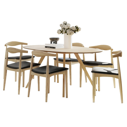 6 Seater Natural Kylen Dining Table & Chair Set