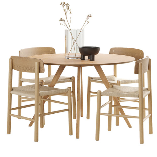 4 Seater Natural Griffin Round Dining Table & Chair Set