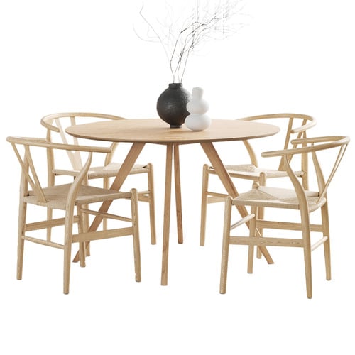 4 Seater Natural Davian Round Dining Table & Chair Set