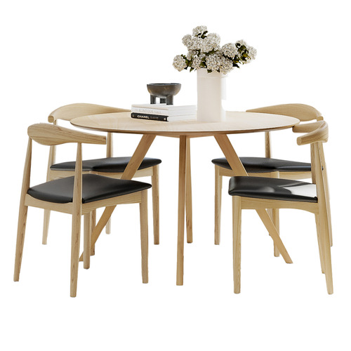 4 Seater Natural Kylen Round Dining Table & Chair Set