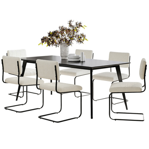 6 Seater Miel Bouclé Dining Table & Chair Set