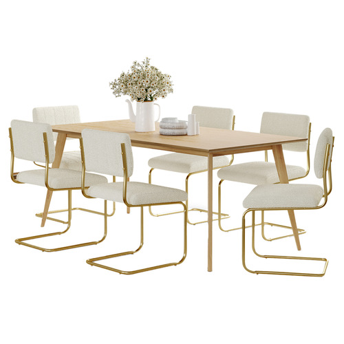 6 Seater Miel Bouclé Dining Table & Chair Set