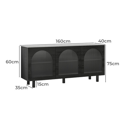 Jaydon 3 Door Fluted Glass Arch Sideboard