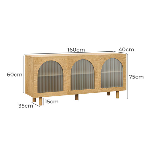 Jaydon 3 Door Fluted Glass Arch Sideboard
