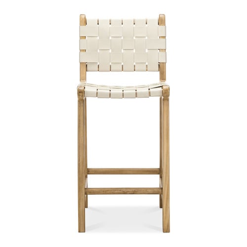 66cm Cassie Cowhide Leather & Teak Wood Counter Stool