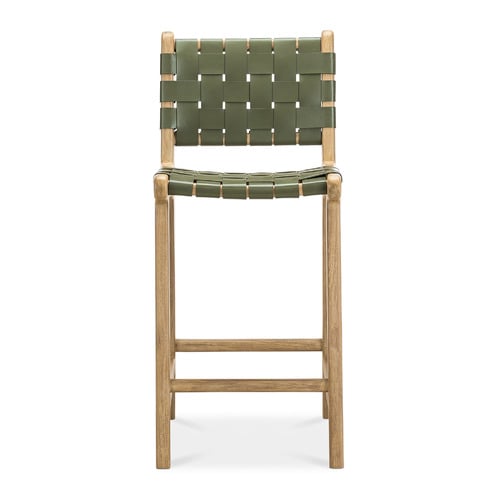 66cm Cassie Cowhide Leather & Teak Wood Counter Stool