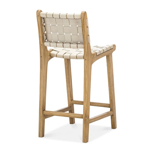 66cm Cassie Cowhide Leather & Teak Wood Counter Stool