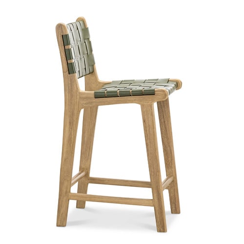 66cm Cassie Cowhide Leather & Teak Wood Counter Stool