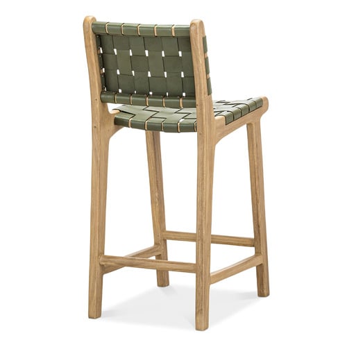 66cm Cassie Cowhide Leather & Teak Wood Counter Stool