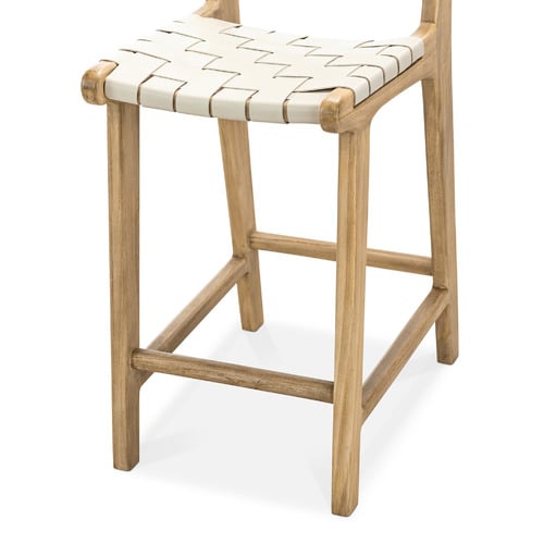 66cm Cassie Cowhide Leather & Teak Wood Counter Stool