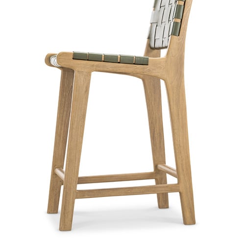 66cm Cassie Cowhide Leather & Teak Wood Counter Stool