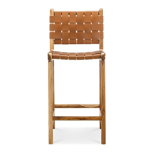 66cm Cassie Cowhide Leather & Teak Wood Counter Stool
