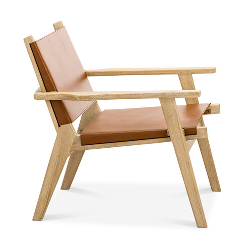 Lavell Cowhide Leather & Teak Wood Armchair