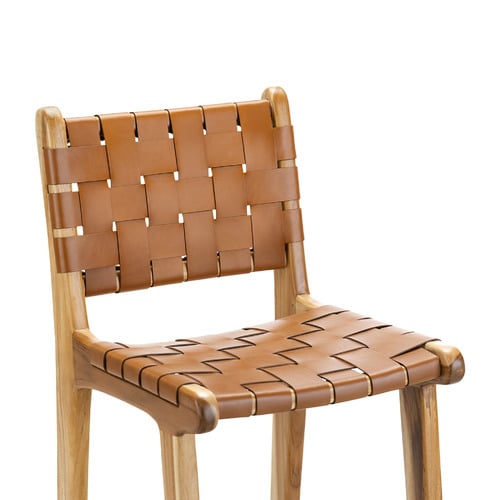 66cm Cassie Cowhide Leather & Teak Wood Counter Stool