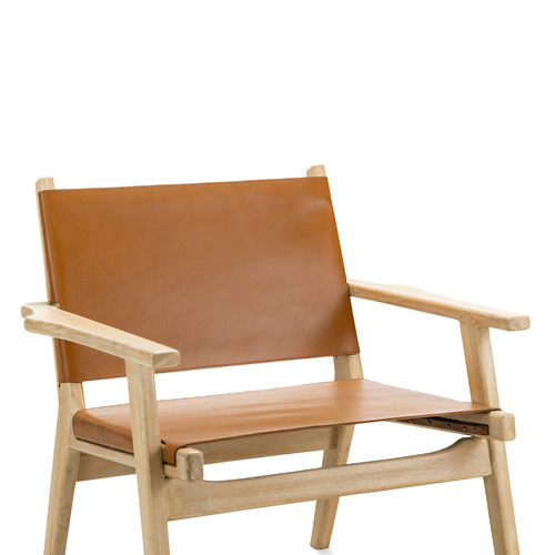 Lavell Cowhide Leather & Teak Wood Armchair