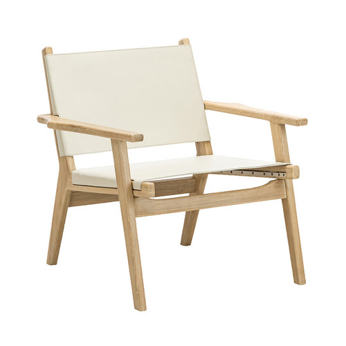 Lavell Cowhide Leather & Teak Wood Armchair