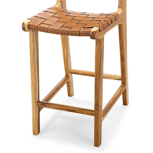 66cm Cassie Cowhide Leather & Teak Wood Counter Stool