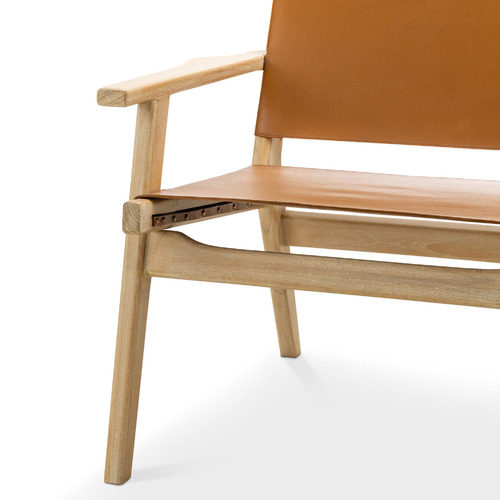 Lavell Cowhide Leather & Teak Wood Armchair