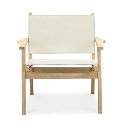 Lavell Cowhide Leather & Teak Wood Armchair