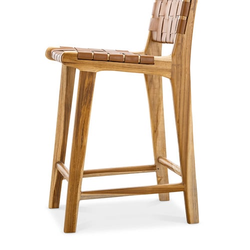 66cm Cassie Cowhide Leather & Teak Wood Counter Stool