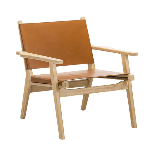 Lavell Cowhide Leather & Teak Wood Armchair