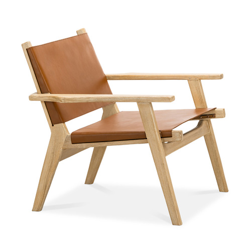 Lavell Cowhide Leather & Teak Wood Armchair