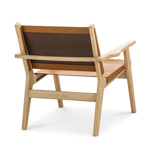 Lavell Cowhide Leather & Teak Wood Armchair