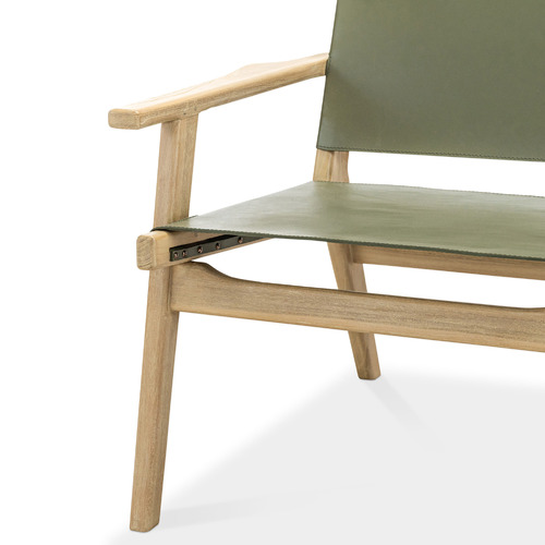 Lavell Cowhide Leather & Teak Wood Armchair