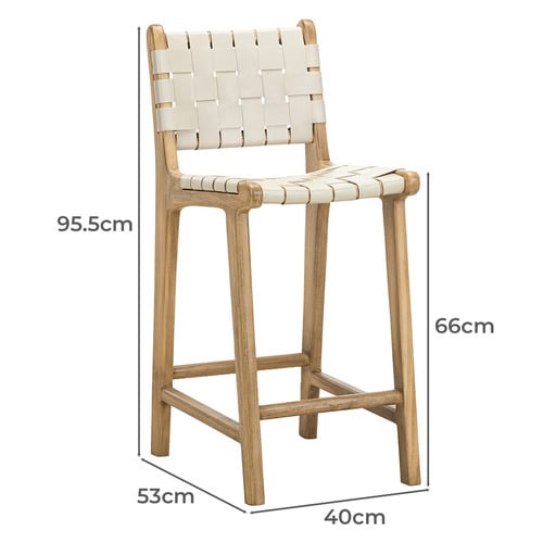 66cm Cassie Cowhide Leather & Teak Wood Counter Stool