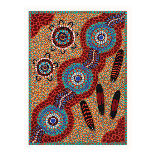 Children Collecting Feathers from Red Tail Back Cockatoo Down by the Creek Printed Wall Art