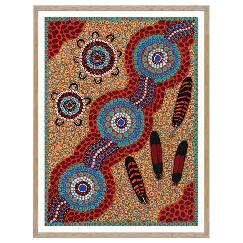 Children Collecting Feathers from Red Tail Back Cockatoo Down by the Creek Printed Wall Art