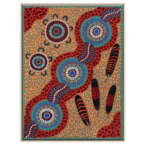 Children Collecting Feathers from Red Tail Back Cockatoo Down by the Creek Printed Wall Art