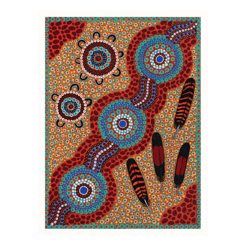 Children Collecting Feathers from Red Tail Back Cockatoo Down by the Creek Printed Wall Art