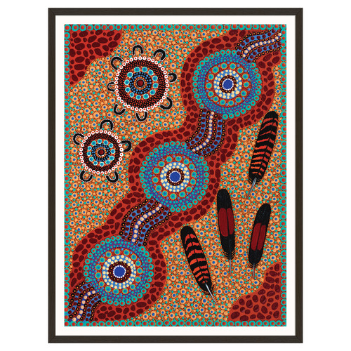 Children Collecting Feathers from Red Tail Back Cockatoo Down by the Creek Printed Wall Art