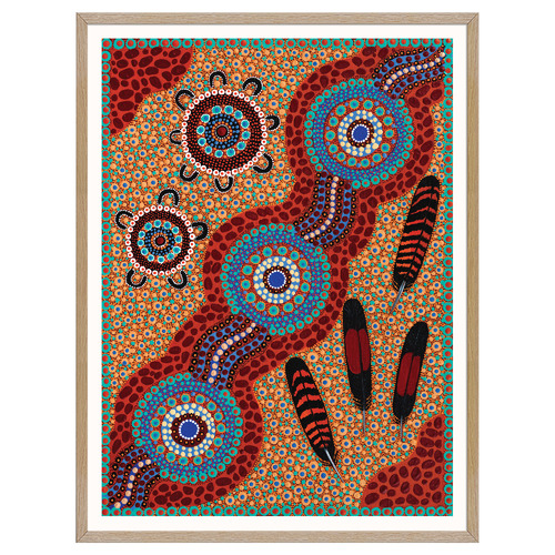 Children Collecting Feathers from Red Tail Back Cockatoo Down by the Creek Printed Wall Art