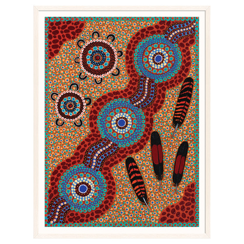 Children Collecting Feathers from Red Tail Back Cockatoo Down by the Creek Printed Wall Art