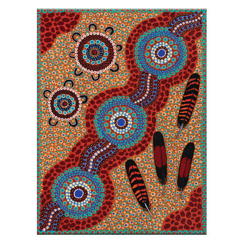 Children Collecting Feathers from Red Tail Back Cockatoo Down by the Creek Printed Wall Art