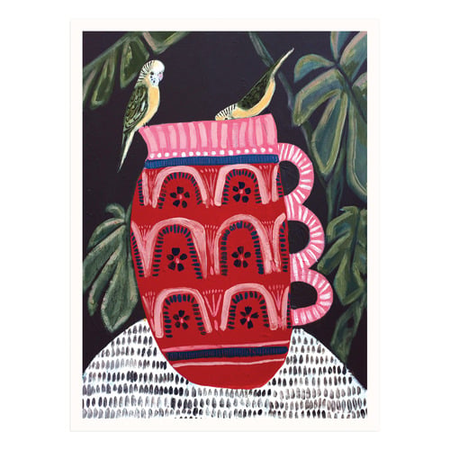Bush Budgies & Monstera Printed Wall Art by Amanda Skye Mulder