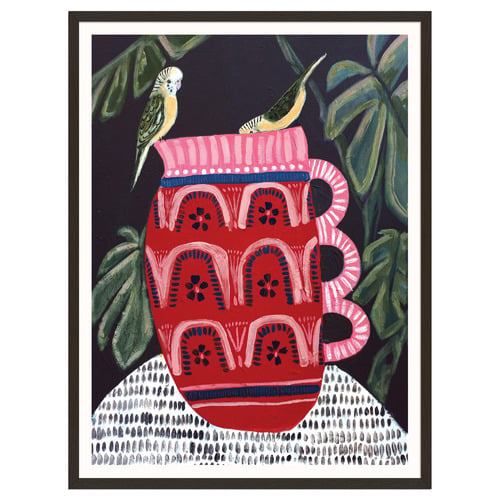 Bush Budgies & Monstera Printed Wall Art by Amanda Skye Mulder