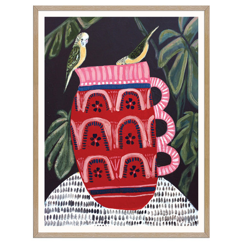 Bush Budgies & Monstera Printed Wall Art by Amanda Skye Mulder