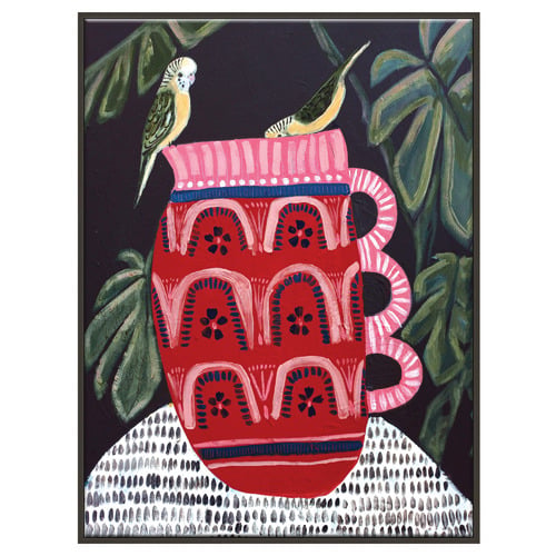 Bush Budgies & Monstera Printed Wall Art by Amanda Skye Mulder