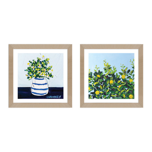 Navy Country Lemons Framed Paper Print Wall Art Diptych Temple & ster