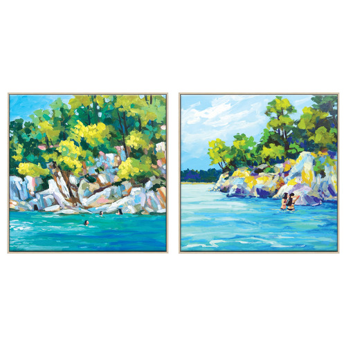 Swim to the Rocks Canvas Wall Art Diptych