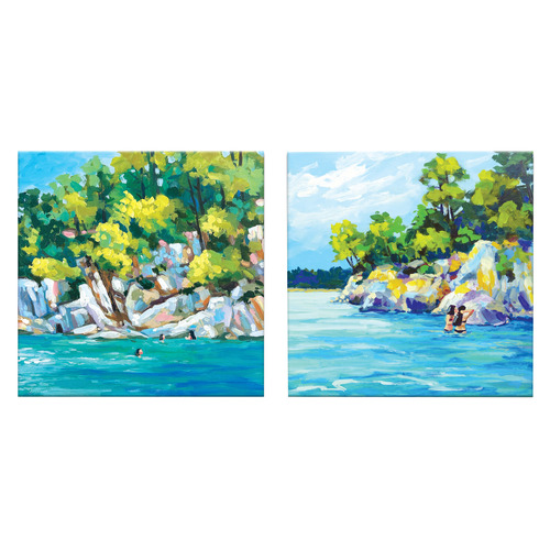 Swim to the Rocks Canvas Wall Art Diptych