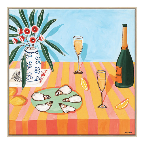 Bubbles-and-Oysters-on-Pink-and-Yellow-Canvas-Wall-Art