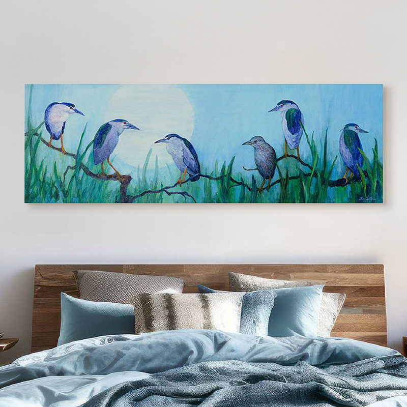 Night Herons & Moon Canvas Wall Art