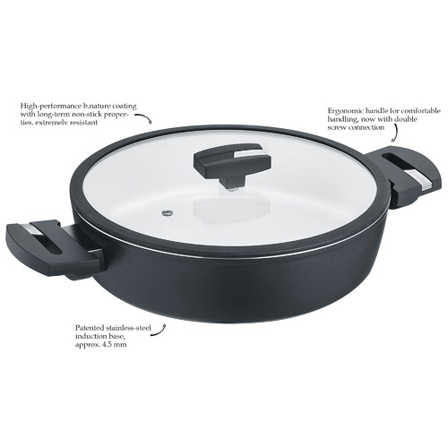 B.Nature 28cm Stainless Steel Saute Pan with Lid
