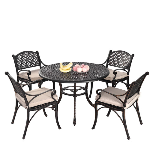 Cast Iron Outdoor 5 Piece Prato, Round Metal Patio Table And 4 Chairs