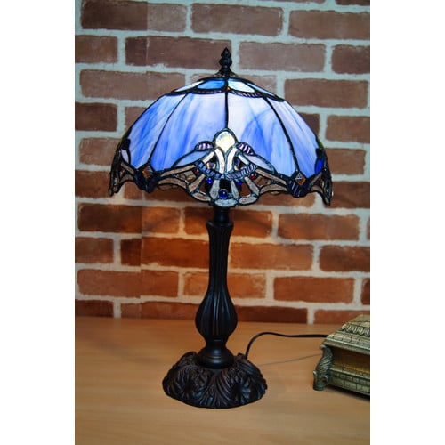 Baroque Style Tiffany Leadlight Blue Stained Glass Desk Lamp