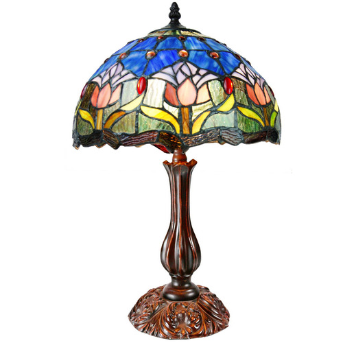 Blue & Red Tulip Tiffany Bedside Lamp
